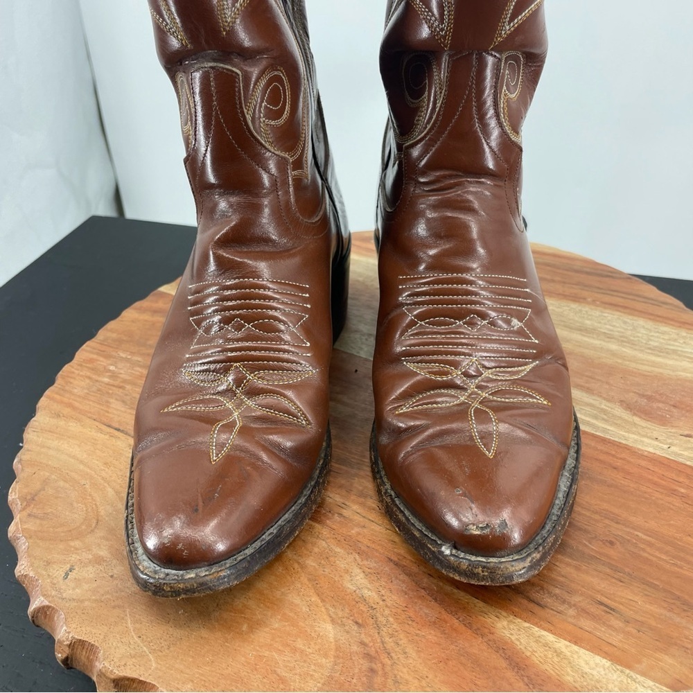 Vintage Larry Mahan Western Tall Boots Brown Leat… - image 3